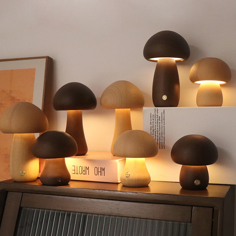 Wooden Vintage Mushroom Table Lamp