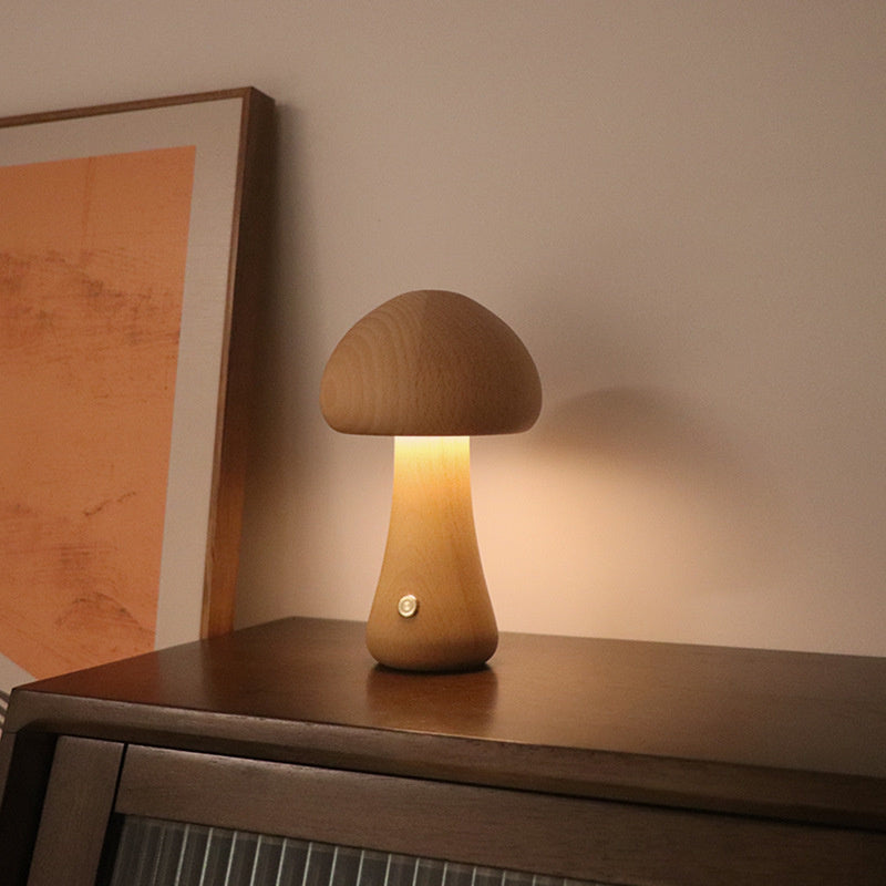 Wooden Vintage Mushroom Table Lamp