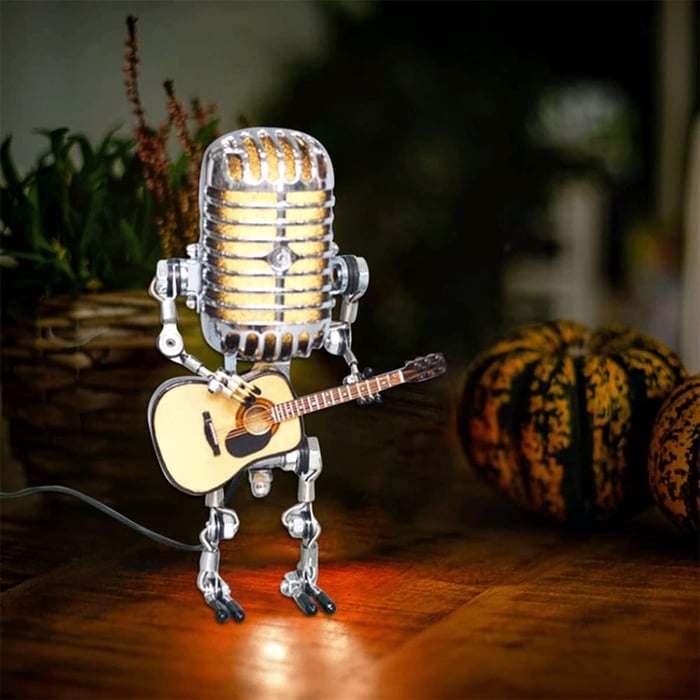 Vintage Metal Microphone Robot Desk Lamp