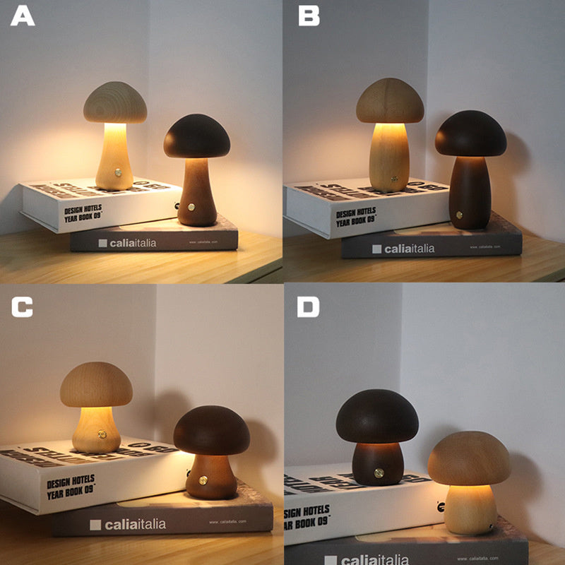 Wooden Vintage Mushroom Table Lamp