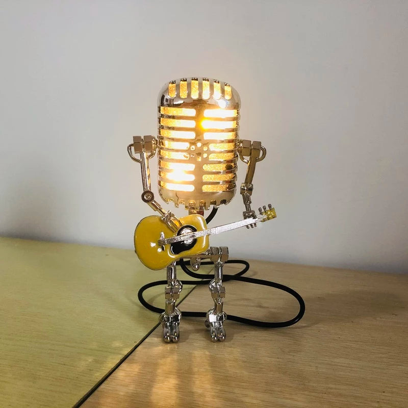 Vintage Metal Microphone Robot Desk Lamp