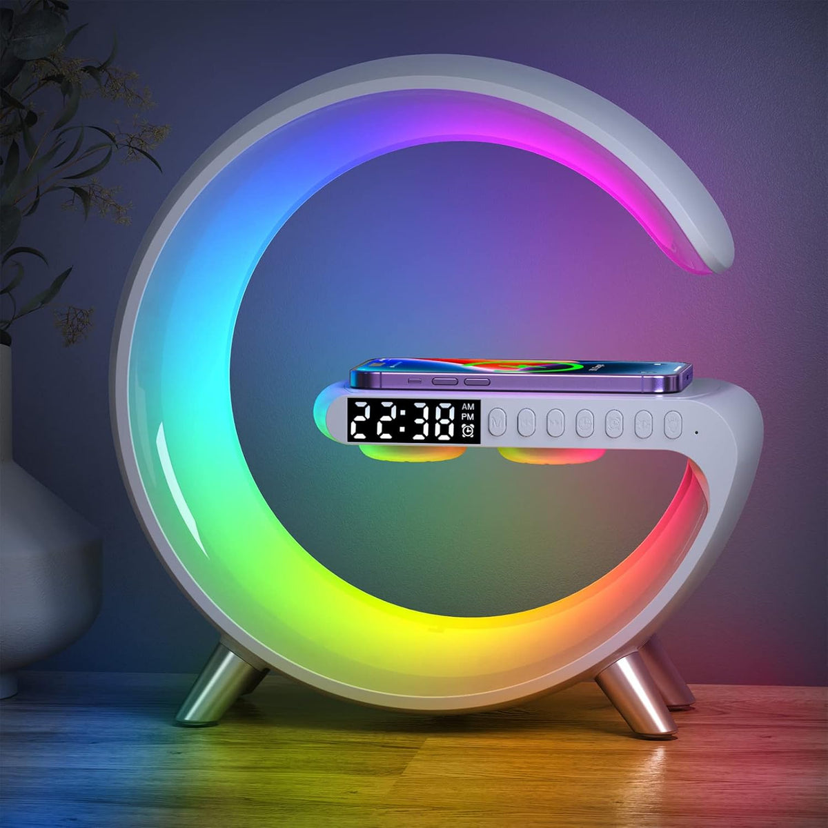 4-in-1 Alarm Clock, Mood Light, Speaker And Wireless Charger