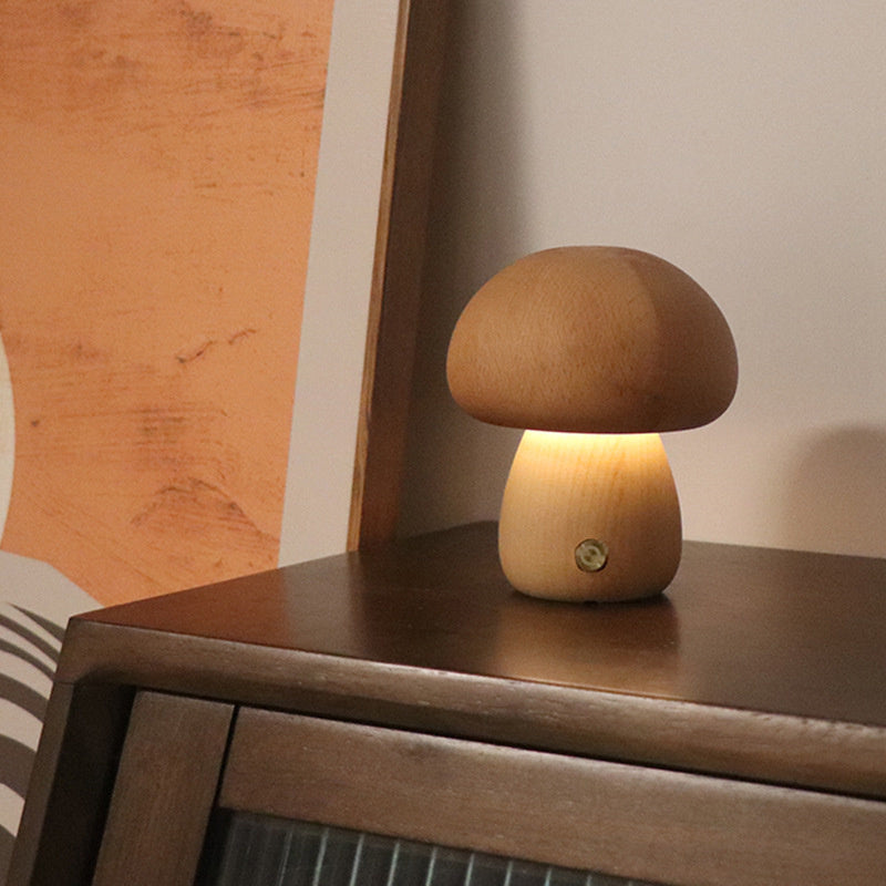 Wooden Vintage Mushroom Table Lamp