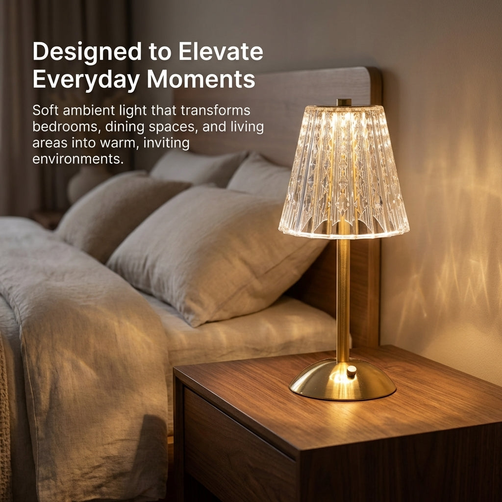 Luxury Glass Table Lamp with Sparkling Crystal Shade