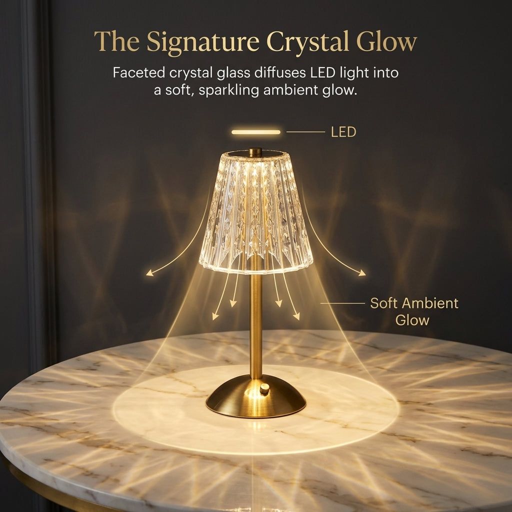 Luxury Glass Table Lamp with Sparkling Crystal Shade