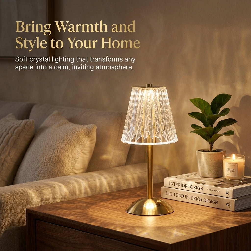 Luxury Glass Table Lamp with Sparkling Crystal Shade