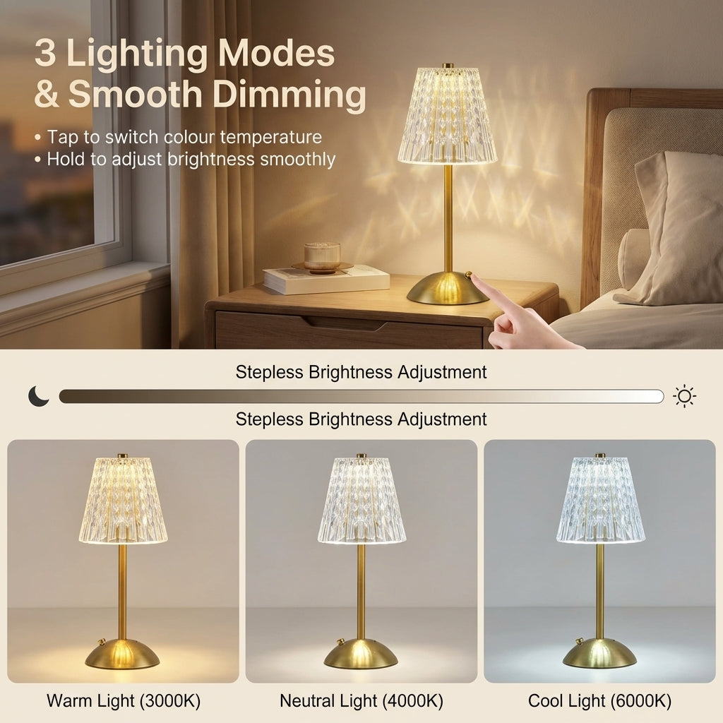 Luxury Glass Table Lamp with Sparkling Crystal Shade