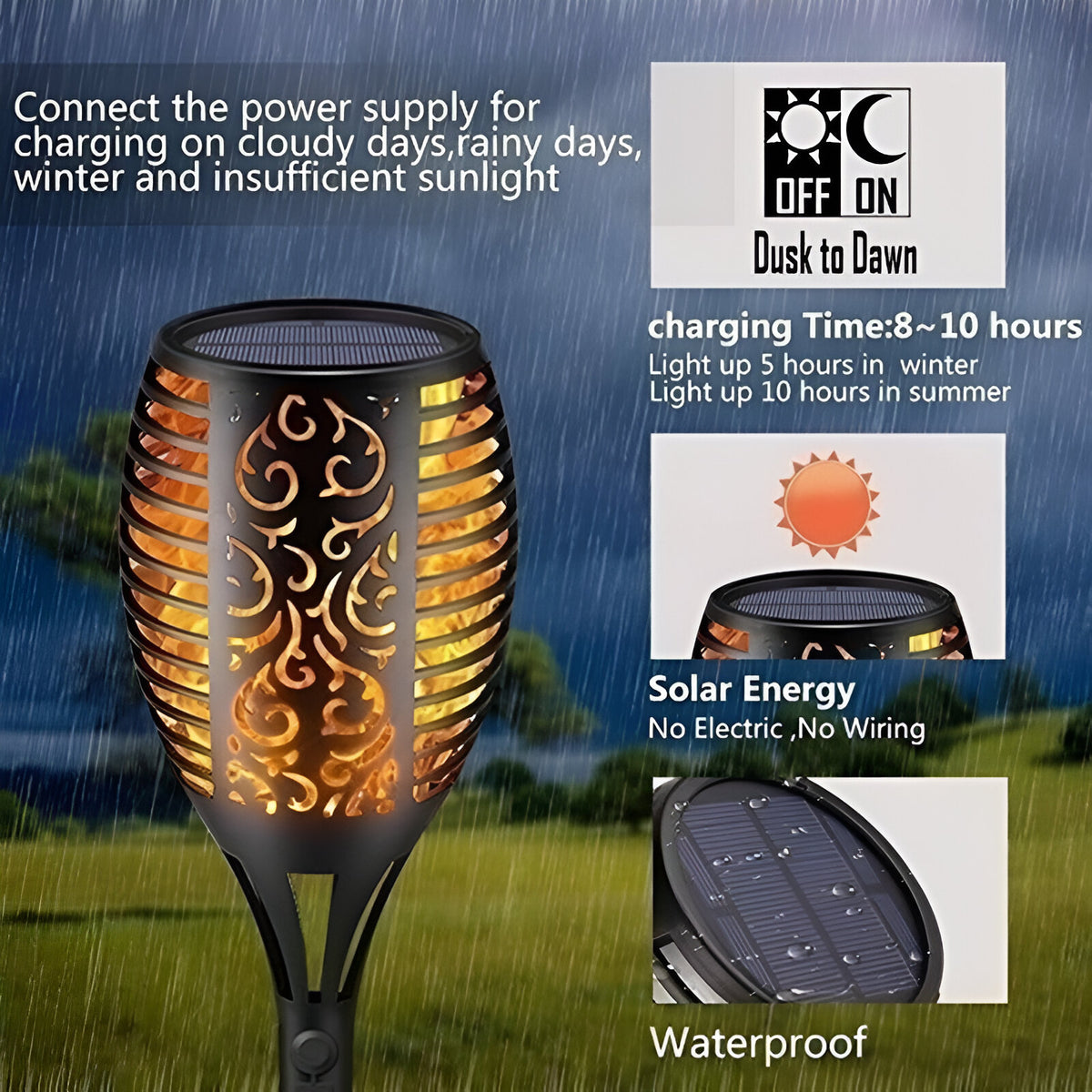 Solar Light Waterproof Flickering Flames Torches